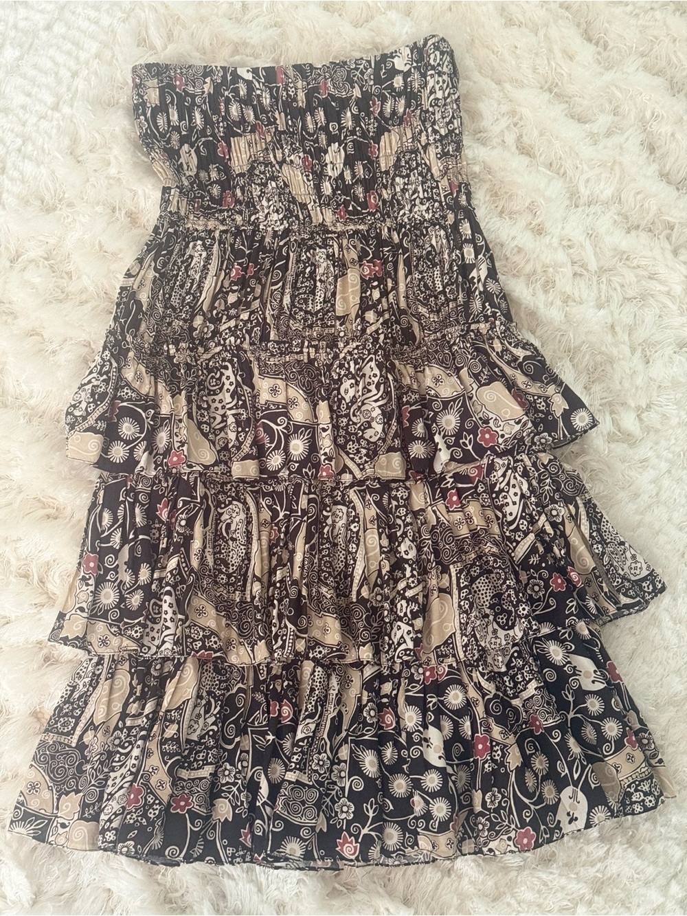 Isabel Marant Black Cream Tiered Midi Skirt with Red Accents